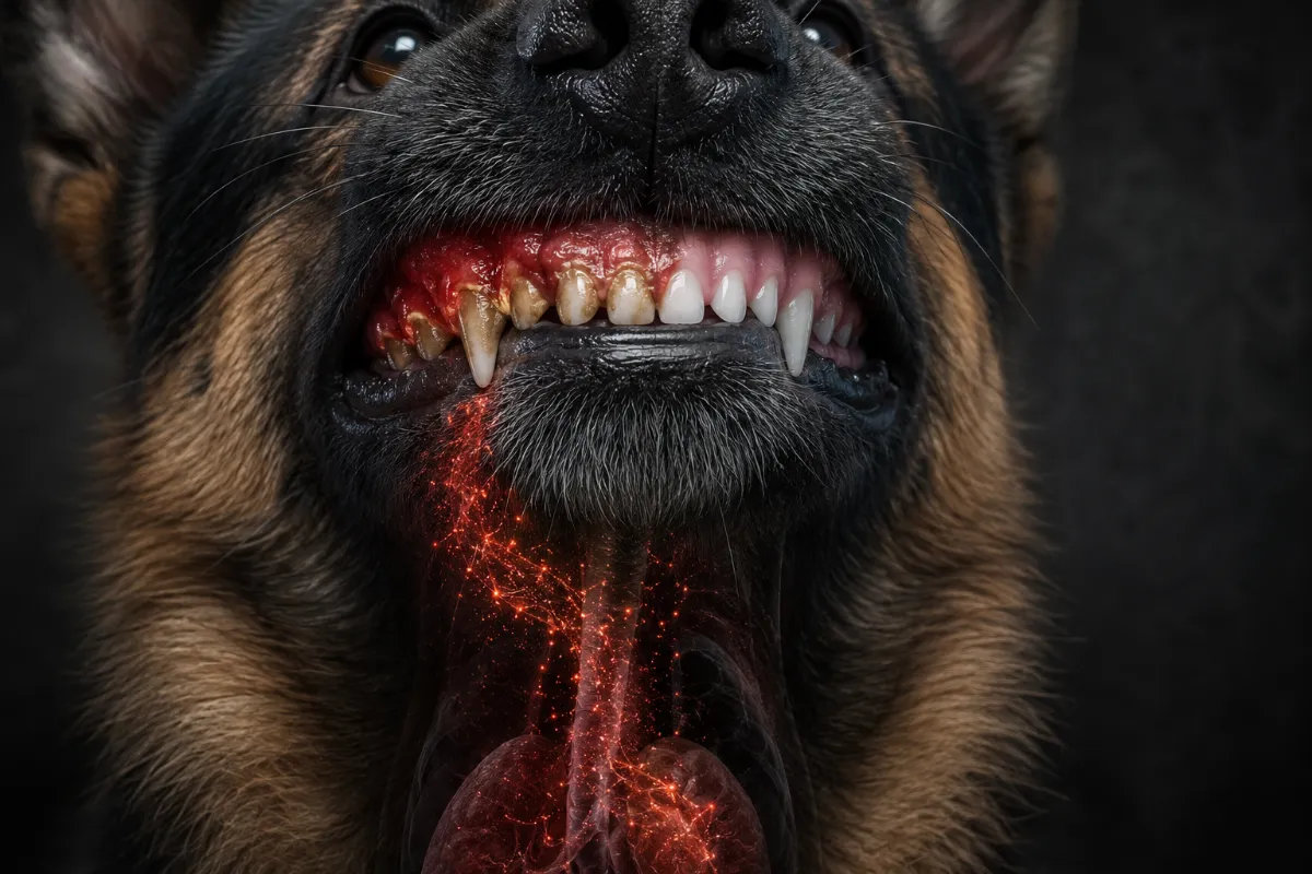 Inflamed gums in a dog — bacteria migrating towards the organs